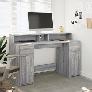 LED-Schreibtisch Grau Sonoma 140 cm