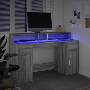 LED-Schreibtisch Grau Sonoma 140 cm