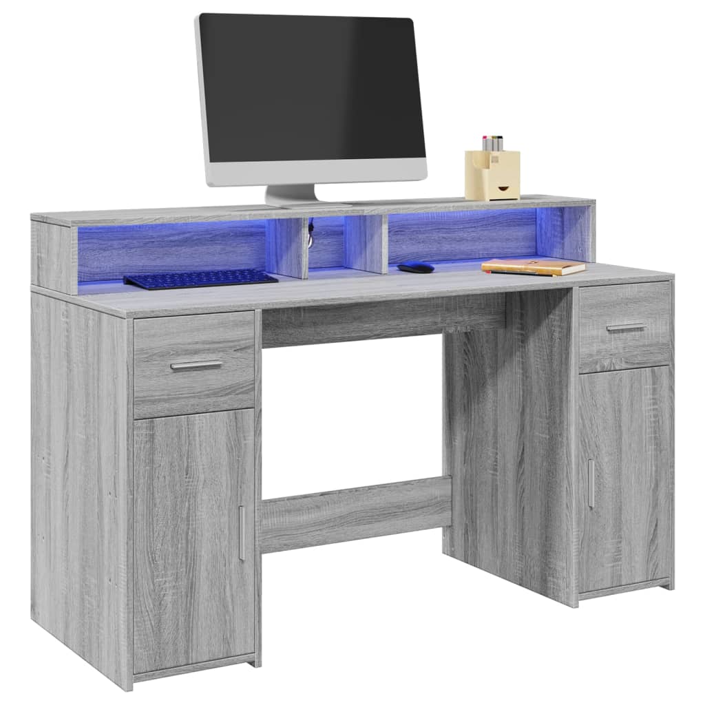 LED-Schreibtisch Grau Sonoma 140 cm