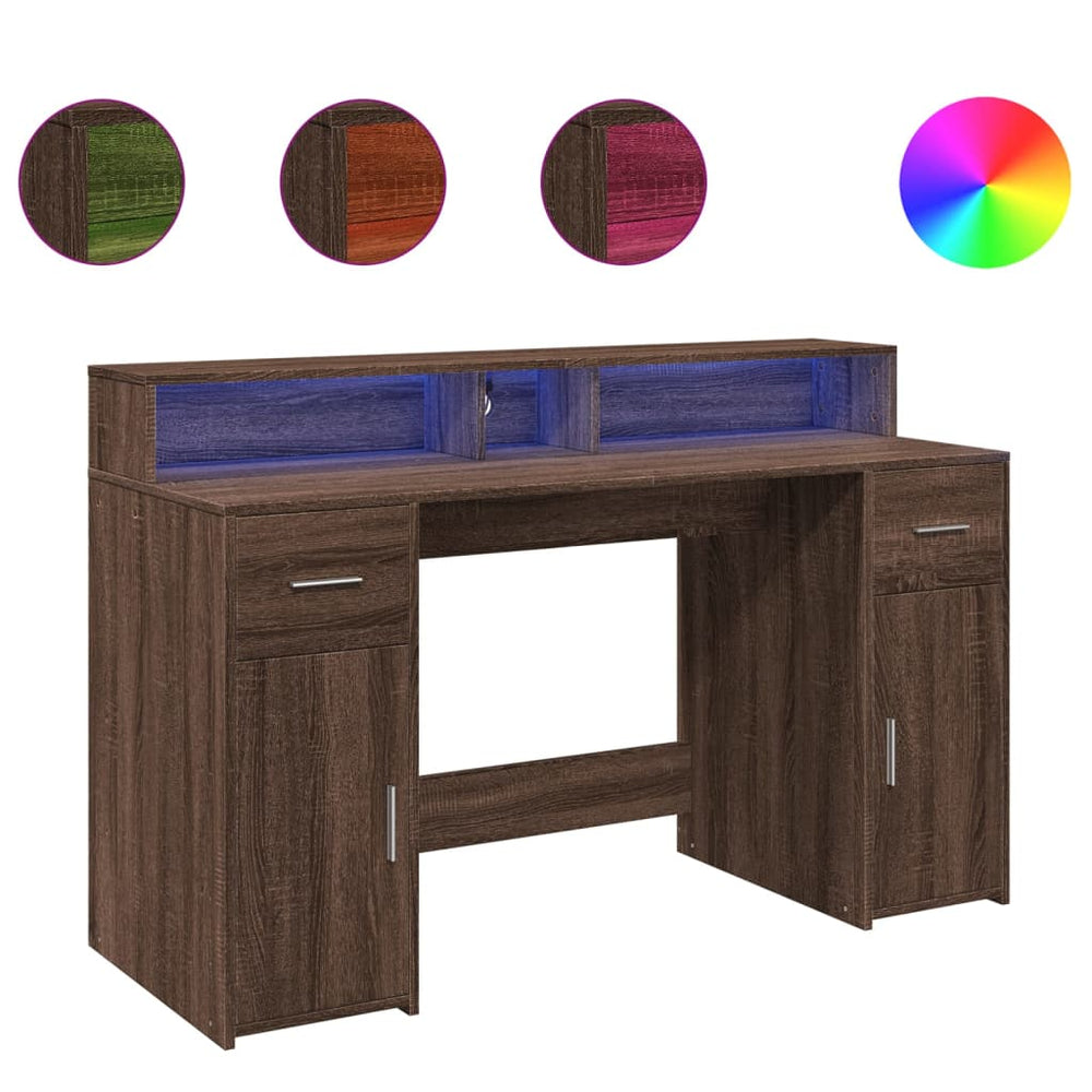 LED Schreibtisch Braun Eiche Optik 140 cm