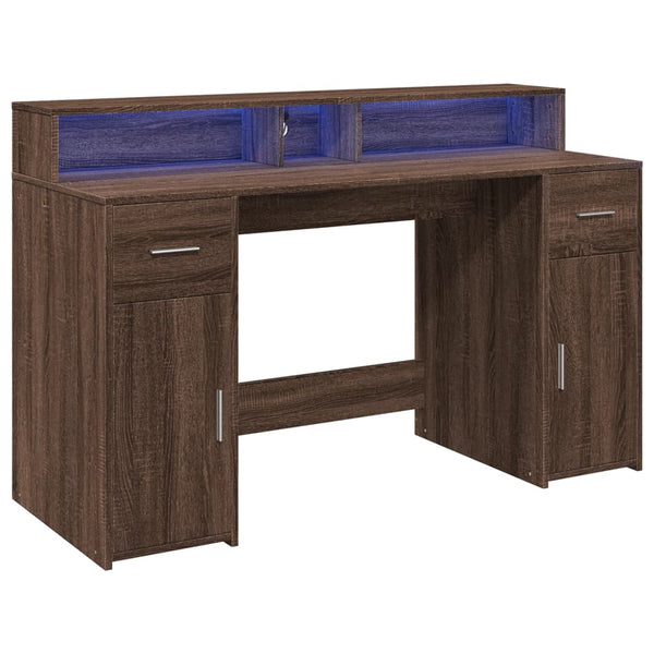 LED Schreibtisch Braun Eiche Optik 140 cm