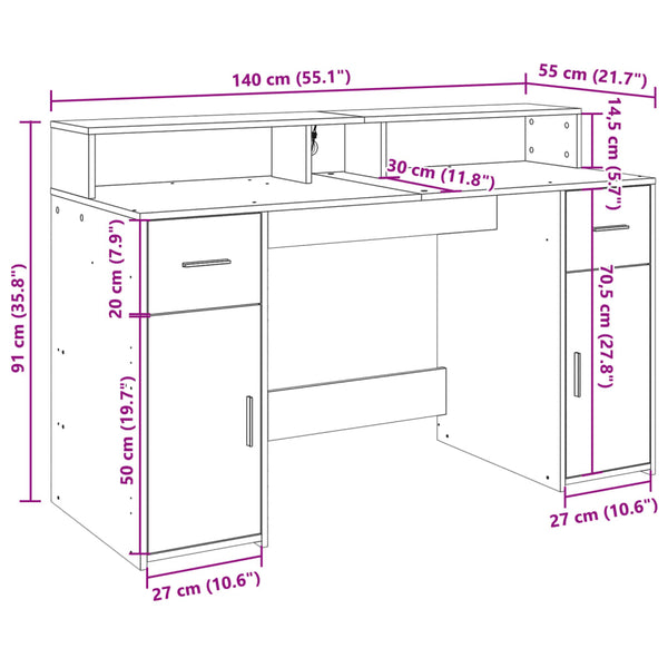 LED Schreibtisch Braun Eiche Optik 140 cm