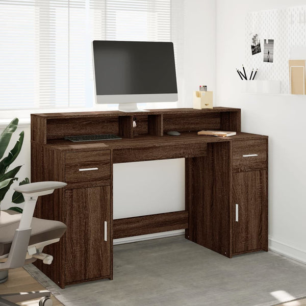 LED Schreibtisch Braun Eiche Optik 140 cm