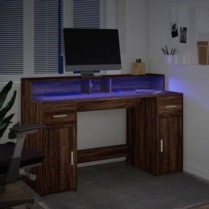 LED Schreibtisch Braun Eiche Optik 140 cm