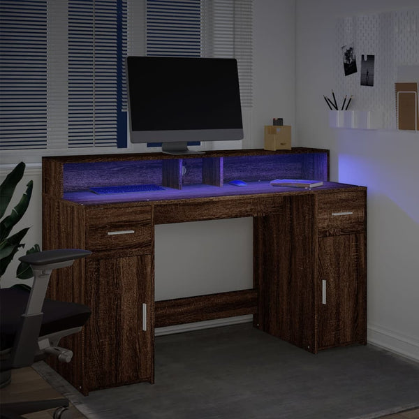 LED Schreibtisch Braun Eiche Optik 140 cm