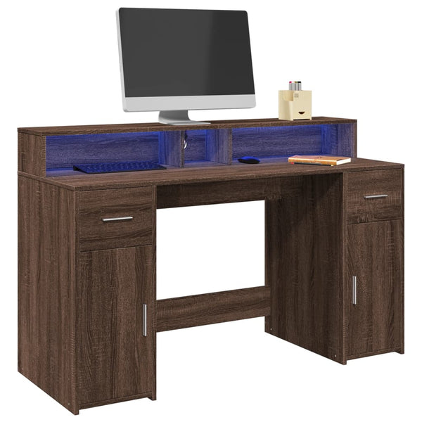 LED Schreibtisch Braun Eiche Optik 140 cm
