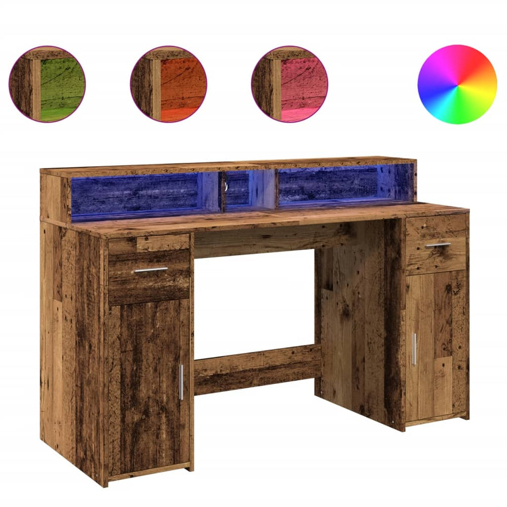 LED Schreibtisch Altholz-Optik 140 cm