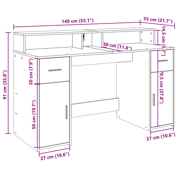 LED Schreibtisch Altholz-Optik 140 cm