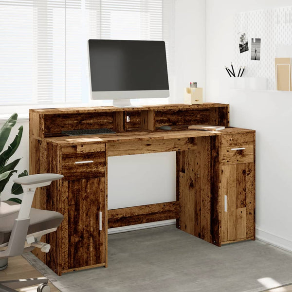 LED Schreibtisch Altholz-Optik 140 cm