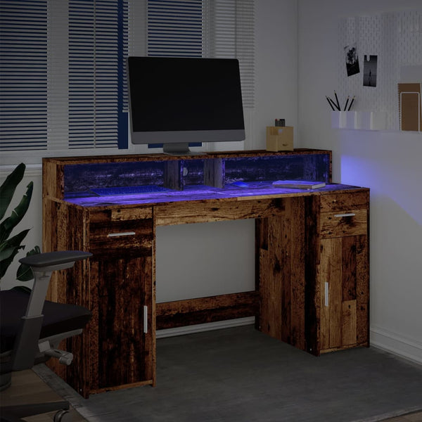 LED Schreibtisch Altholz-Optik 140 cm