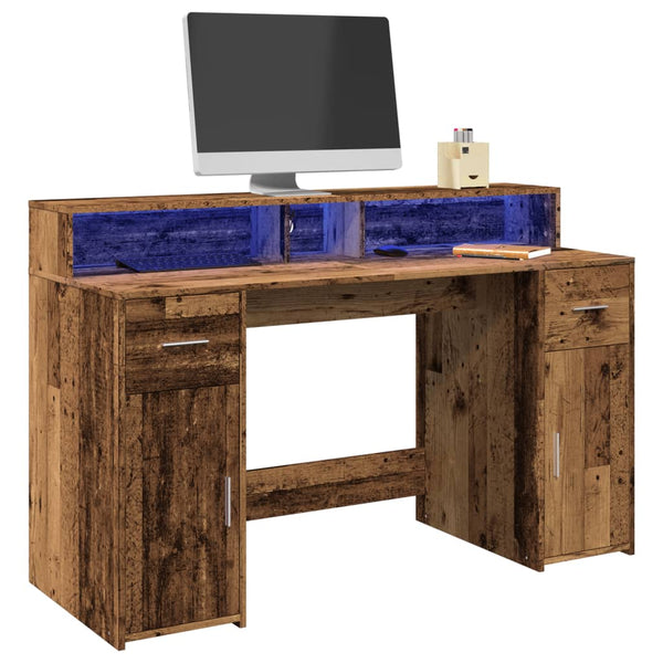 LED Schreibtisch Altholz-Optik 140 cm