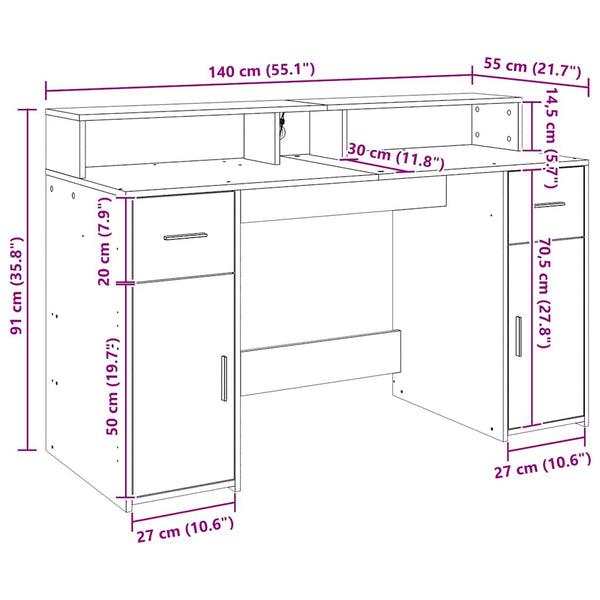 LED Schreibtisch Artisan Eiche 140 cm