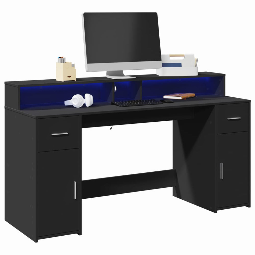 LED Schreibtisch Schwarz 160 cm
