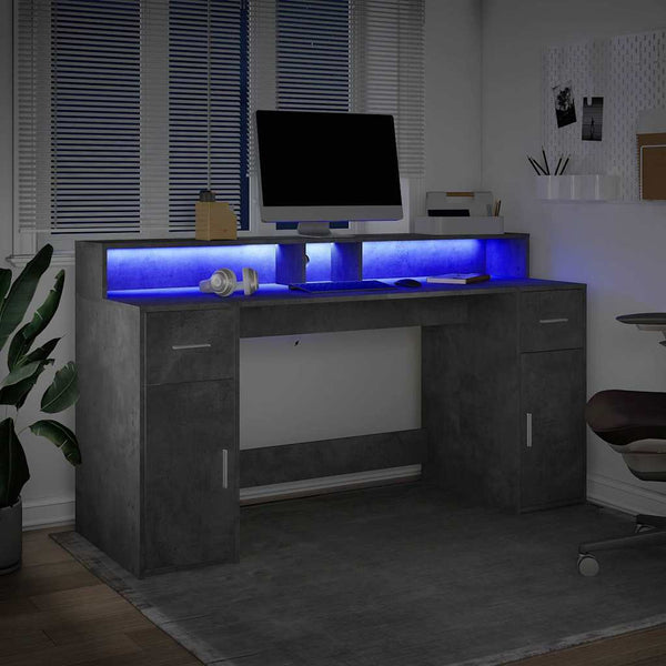 LED Schreibtisch Betongrau 160cm