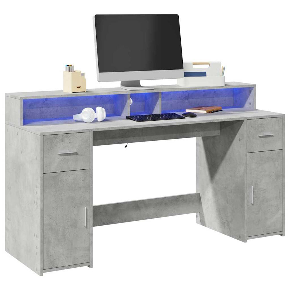 LED Schreibtisch Betongrau 160cm