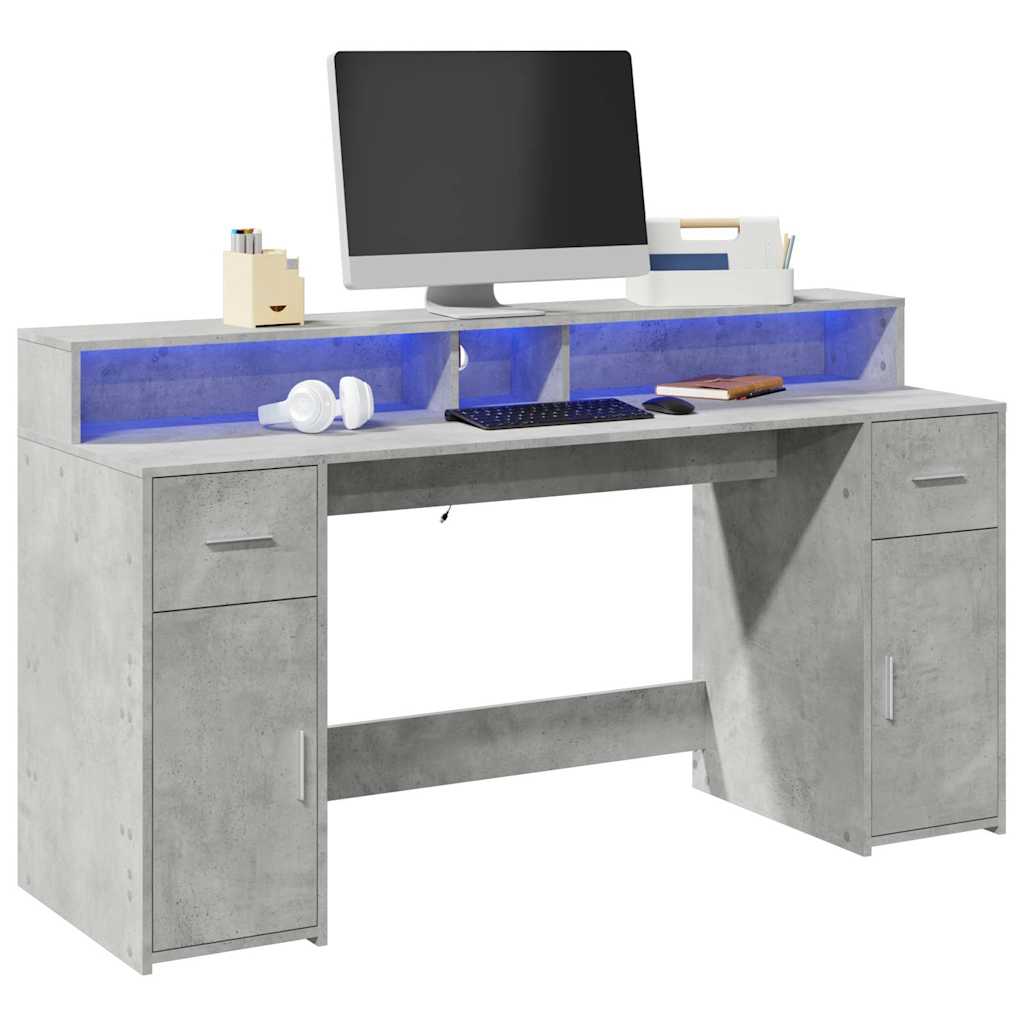 LED Schreibtisch Betongrau 160cm