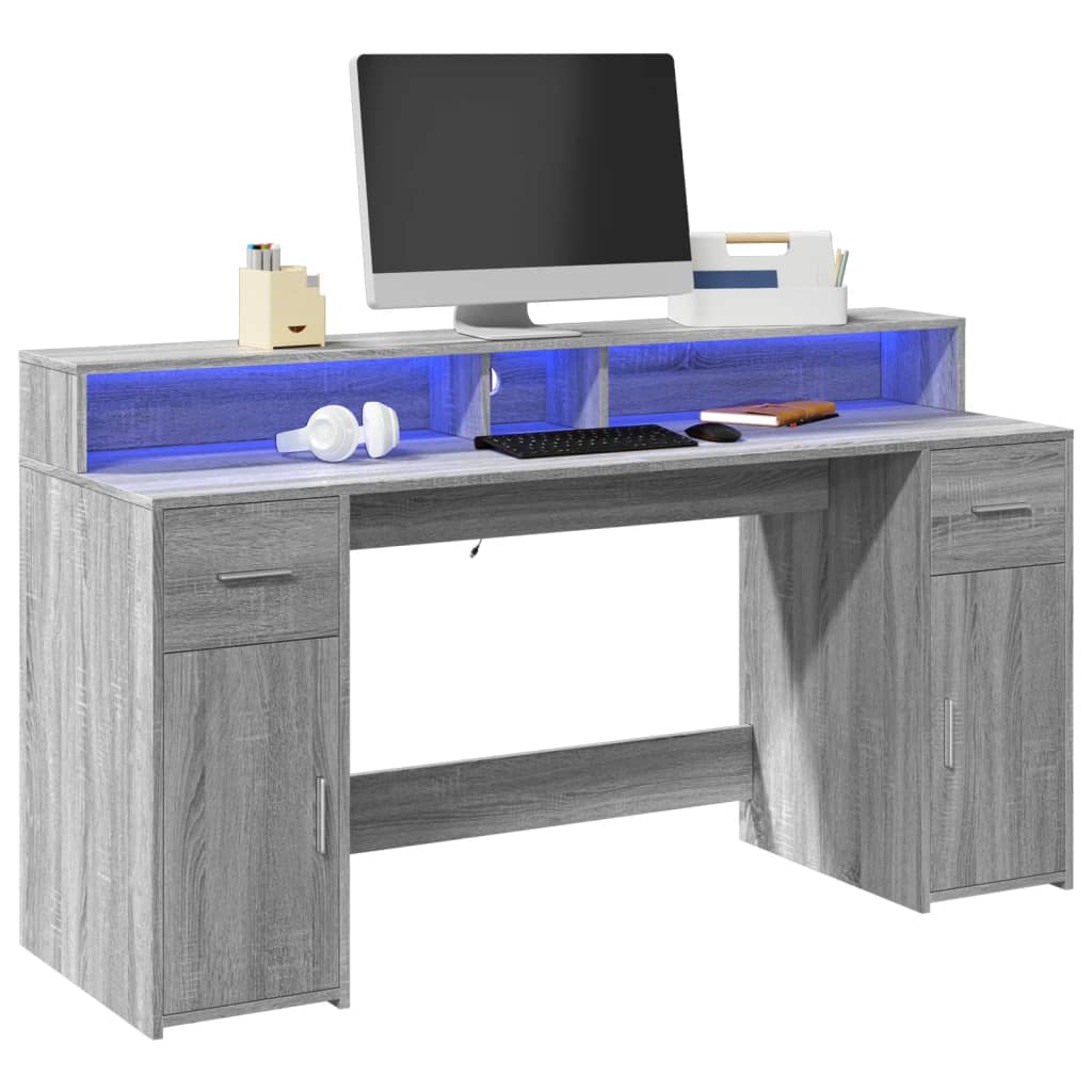 LED Schreibtisch Grau Sonoma 160 cm