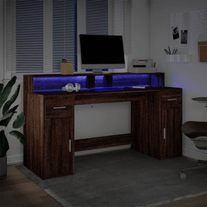 LED Schreibtisch Braun Eichenoptik 160 cm
