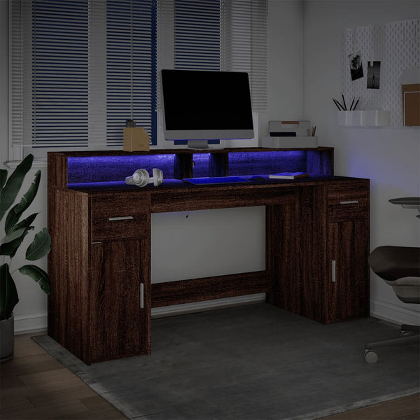 LED Schreibtisch Braun Eichenoptik 160 cm