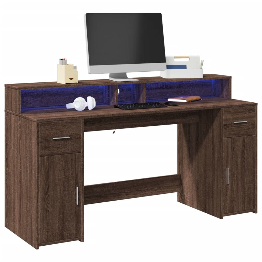 LED Schreibtisch Braun Eichenoptik 160 cm
