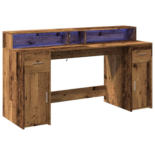 LED Schreibtisch Altholz-Optik 160cm