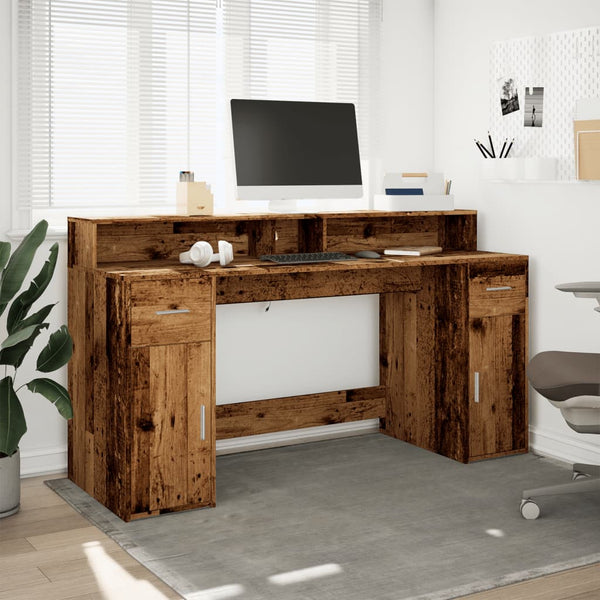 LED Schreibtisch Altholz-Optik 160cm