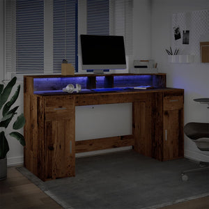 LED Schreibtisch Altholz-Optik 160cm