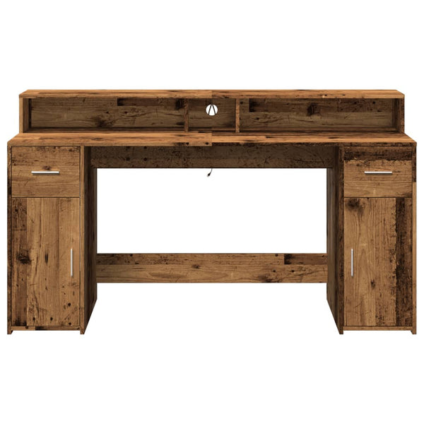 LED Schreibtisch Altholz-Optik 160cm