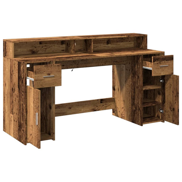 LED Schreibtisch Altholz-Optik 160cm