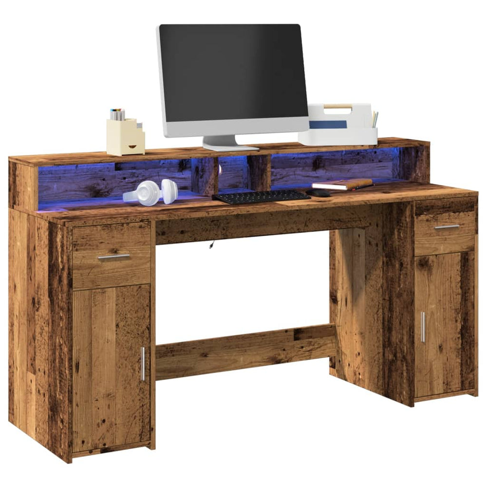 LED Schreibtisch Altholz-Optik 160cm