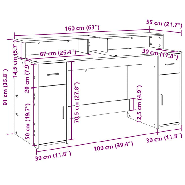 LED-Schreibtisch Artisan Eiche 160 cm