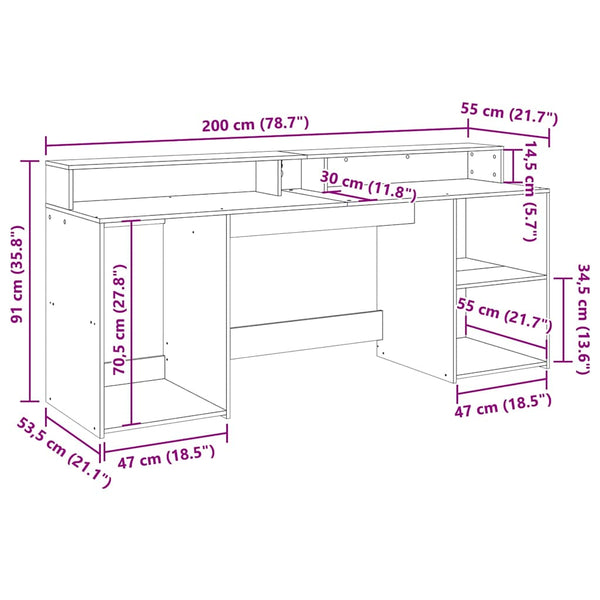 LED Schreibtisch Weiß 200 cm