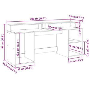 LED Schreibtisch Schwarz 200 cm