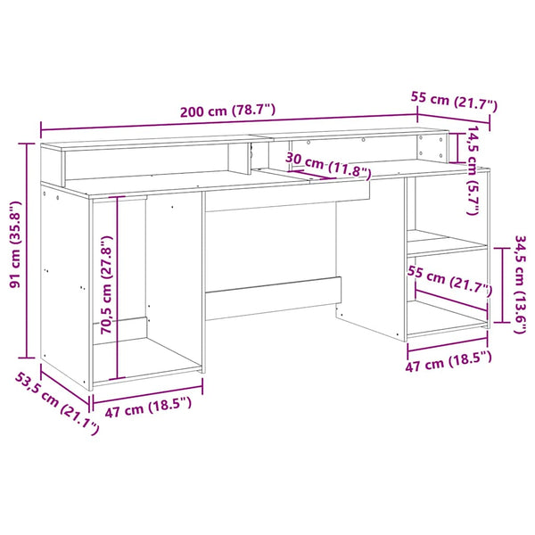 LED Schreibtisch Schwarz 200 cm
