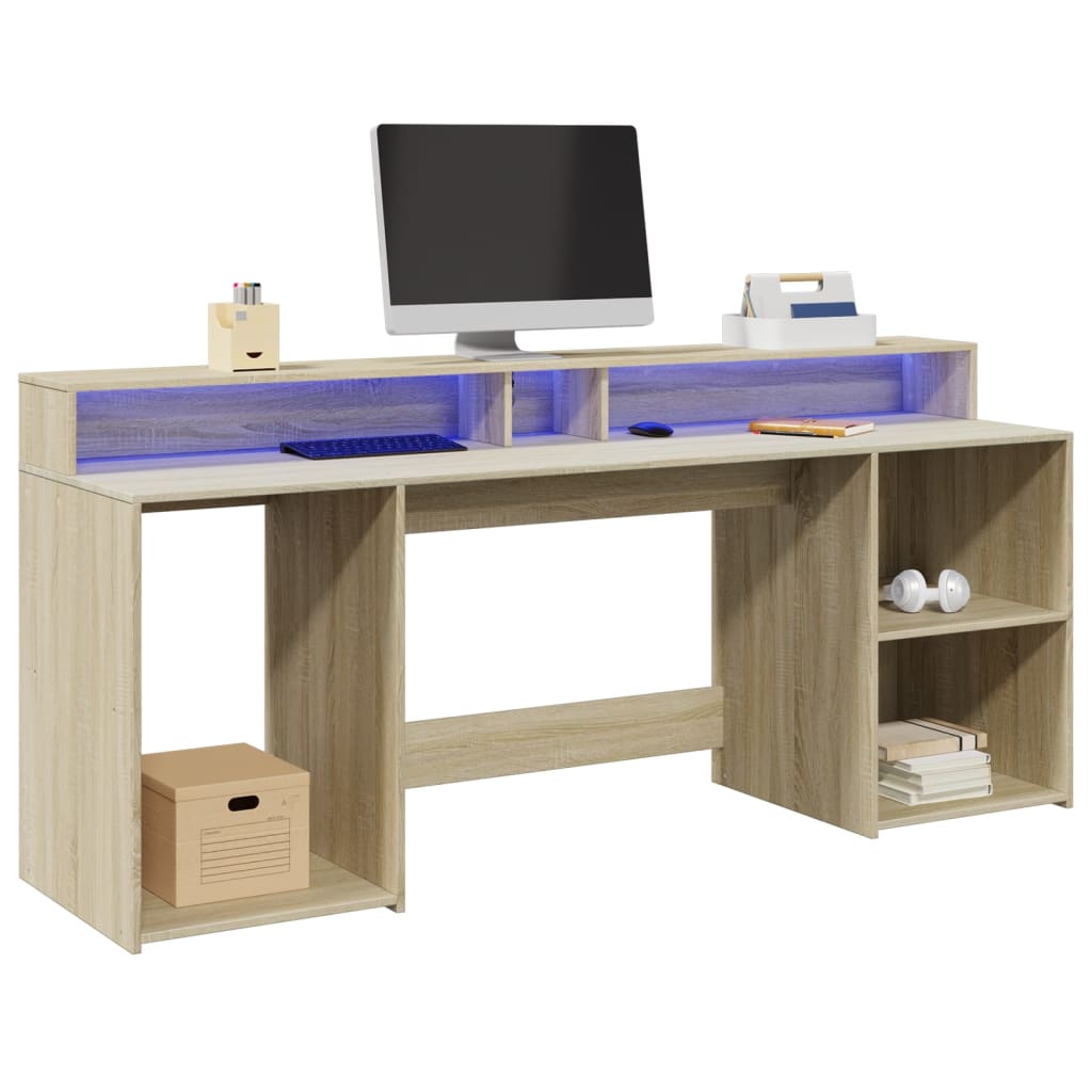 LED-Schreibtisch Sonoma-Eiche 200 cm