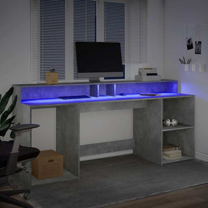 LED-Schreibtisch Betongrau 200 cm