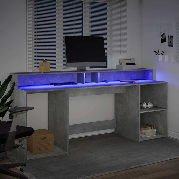 LED-Schreibtisch Betongrau 200 cm