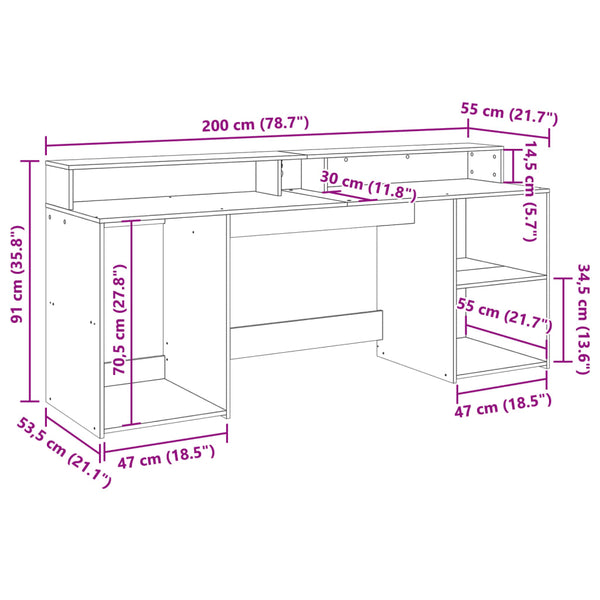 LED Schreibtisch Räuchereiche 200cm