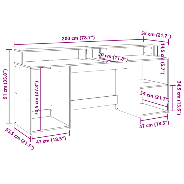 LED Schreibtisch Grau Sonoma 200 cm