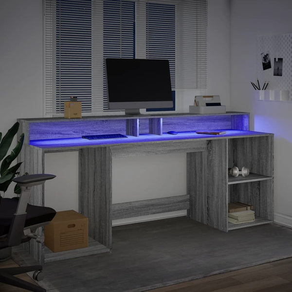 LED Schreibtisch Grau Sonoma 200 cm