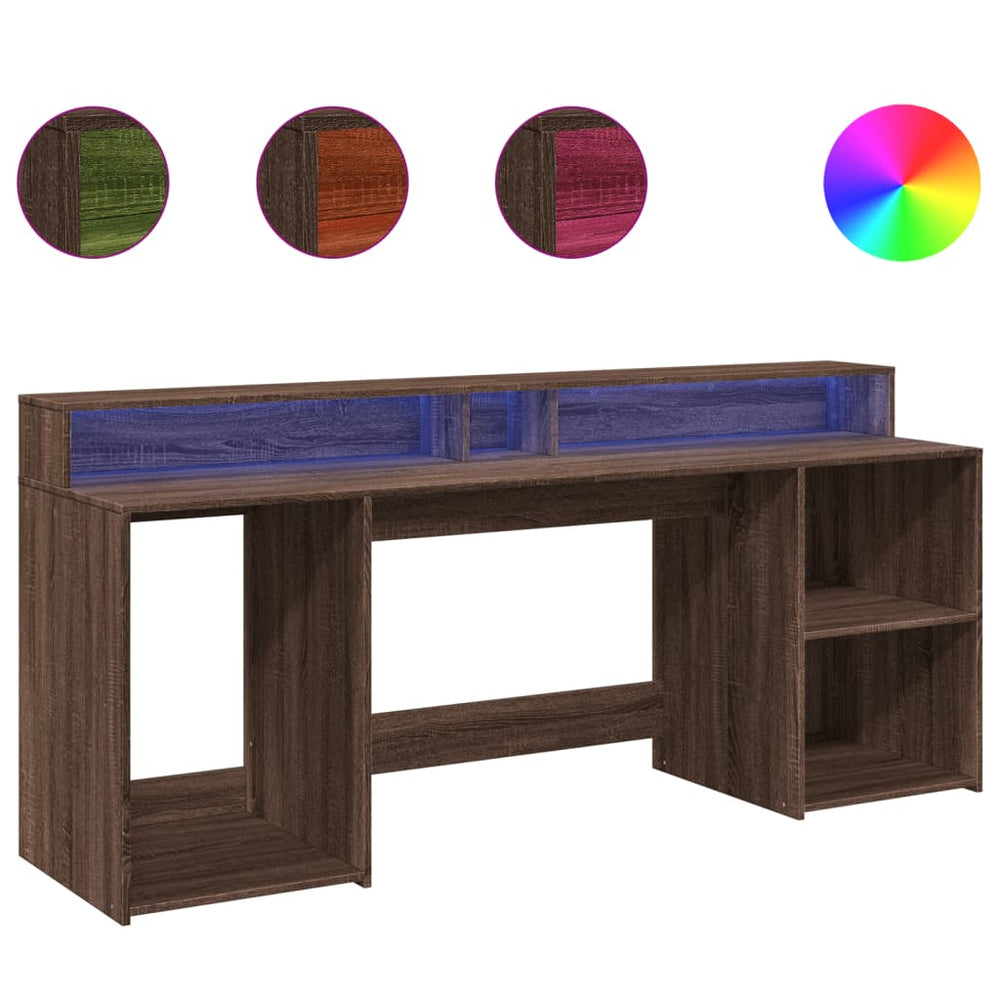 LED-Schreibtisch Braun Eichenoptik 200 cm
