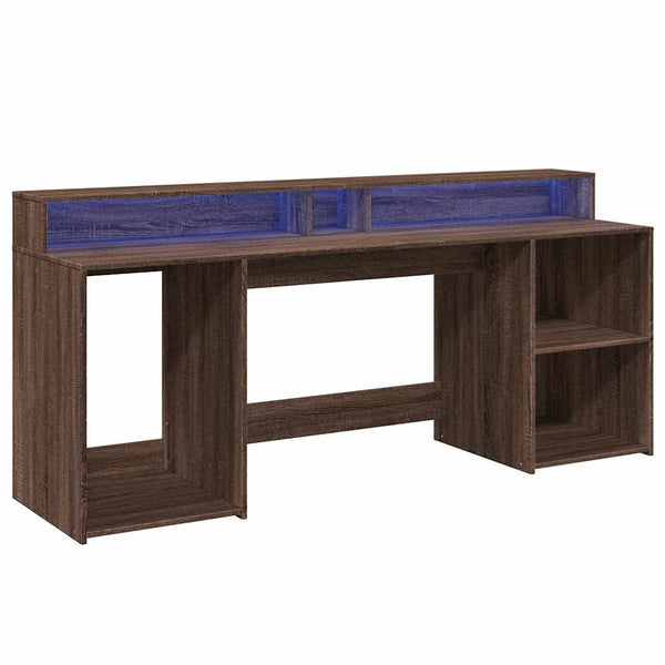 LED-Schreibtisch Braun Eichenoptik 200 cm