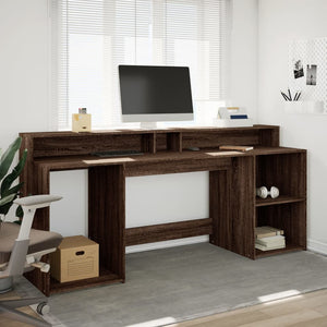 LED-Schreibtisch Braun Eichenoptik 200 cm