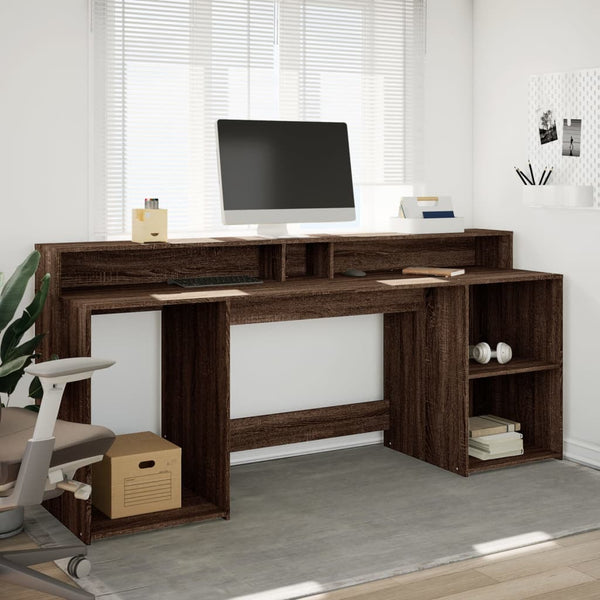 LED-Schreibtisch Braun Eichenoptik 200 cm