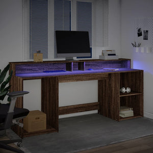LED-Schreibtisch Braun Eichenoptik 200 cm