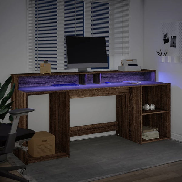 LED-Schreibtisch Braun Eichenoptik 200 cm