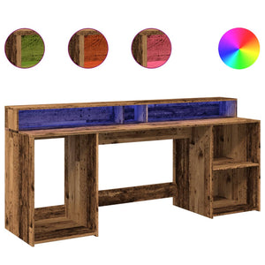 LED-Schreibtisch Altholz-Optik 200 cm