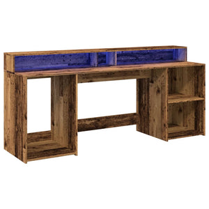 LED-Schreibtisch Altholz-Optik 200 cm