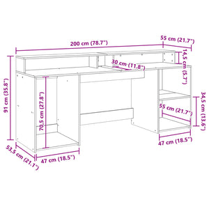 LED-Schreibtisch Altholz-Optik 200 cm