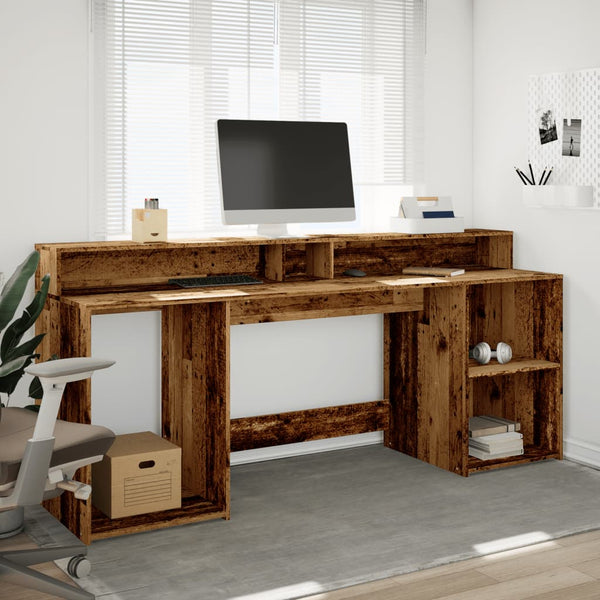 LED-Schreibtisch Altholz-Optik 200 cm